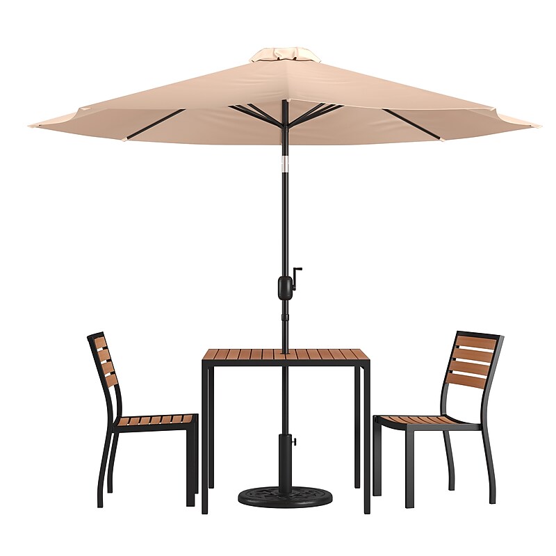 Flash Furniture Lark All-Weather Patio Set, Tan Umbrella, 5 Piece Set (XU8132UB19BTN) image 1