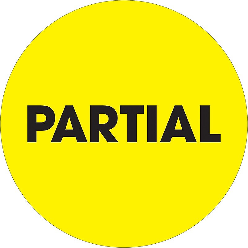 Tape Logic "Partial" Inventory Label, 2" Dia., Fluorescent Yellow, 500/Roll (DL1277) image 1