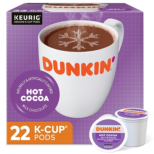 Dunkin' Milk Chocolate Hot Cocoa, Keurig® KCup® Pods, 22/Box (611247377215) Staples