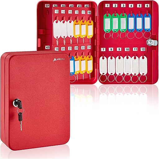 AdirOffice 48Key with Key Lock and Key Tags, Red (68148RED