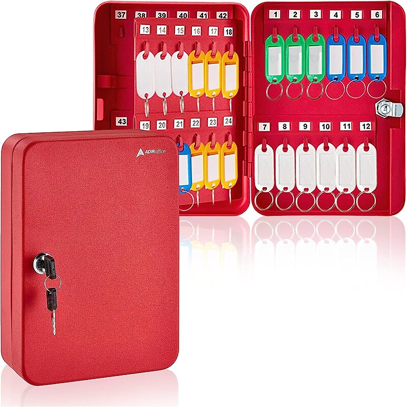 AdirOffice 48-Key Cabinet with Key Lock and Key Tags, Red (681-48-RED-PKG) image 1