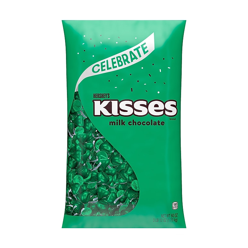 HERSHEY'S KISSES Milk Chocolate Candy Bulk Bag, Green Foils, 60 oz., 400/Bag (HEC86036) image 1