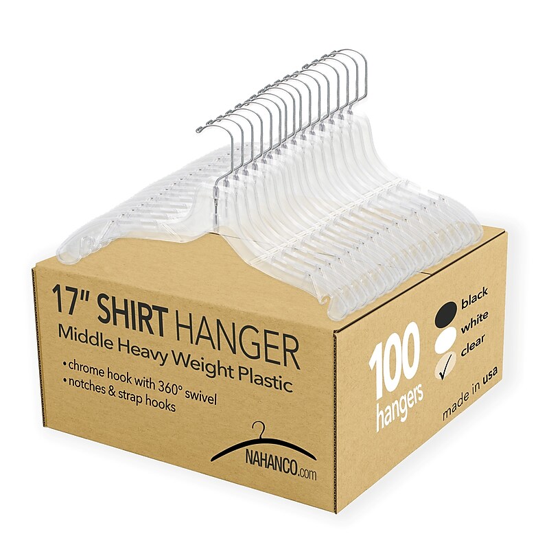 Nahanco 17" Plastic Middle Heavy Weight Dress Hanger, Clear, 100/Pack (505) image 1