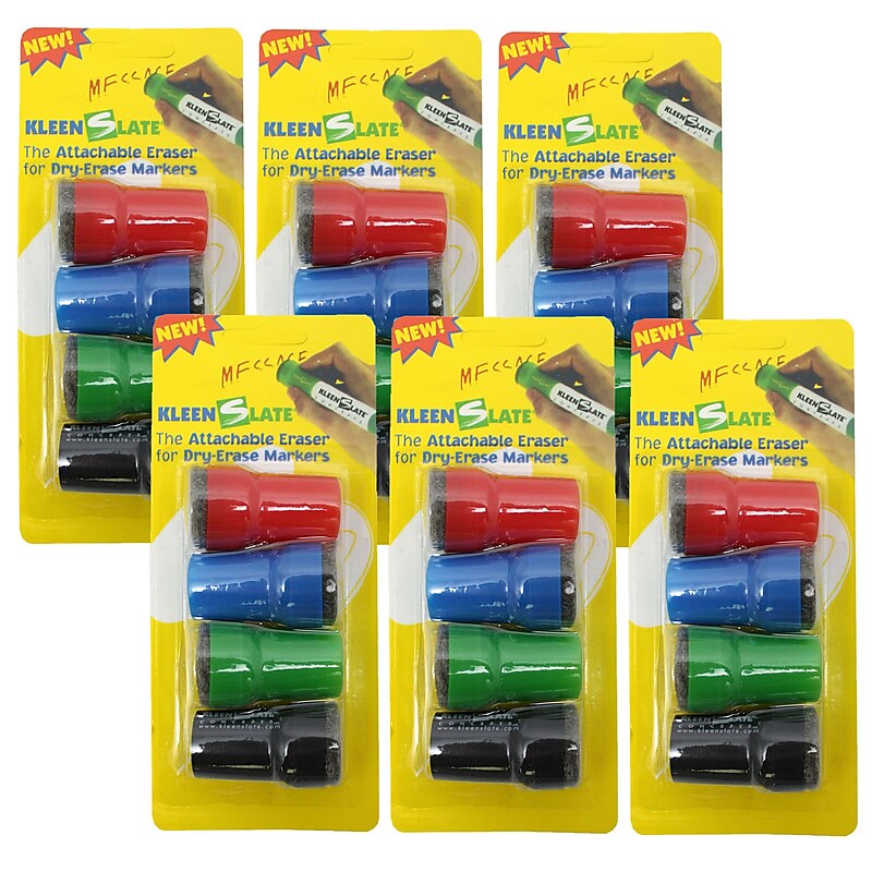 KleenSlate Large Barrel Attachable Eraser Caps for Dry Erase Markers, Assorted Colors, 4 Per Pack, 6 Packs (KLS0832-6) image 1