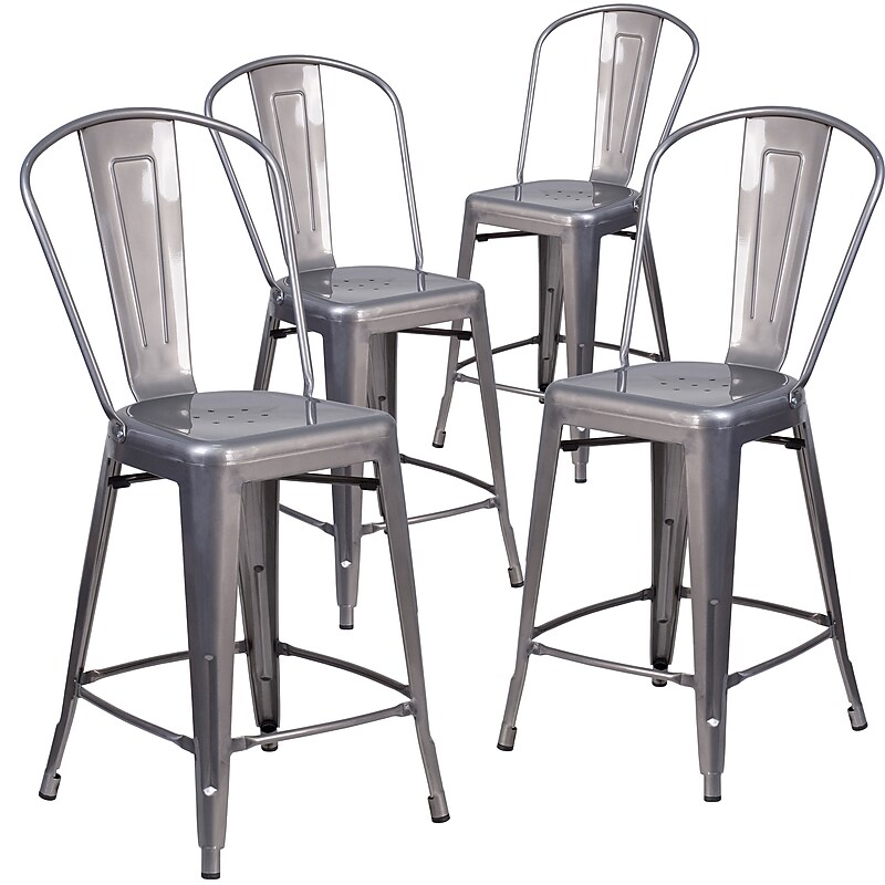 Flash Furniture Lincoln Contemporary Metal Vertical Back Indoor Counter Height Stool, Clear Coat, 4-Pieces/Pack (4XUDGTP001B24) image 1