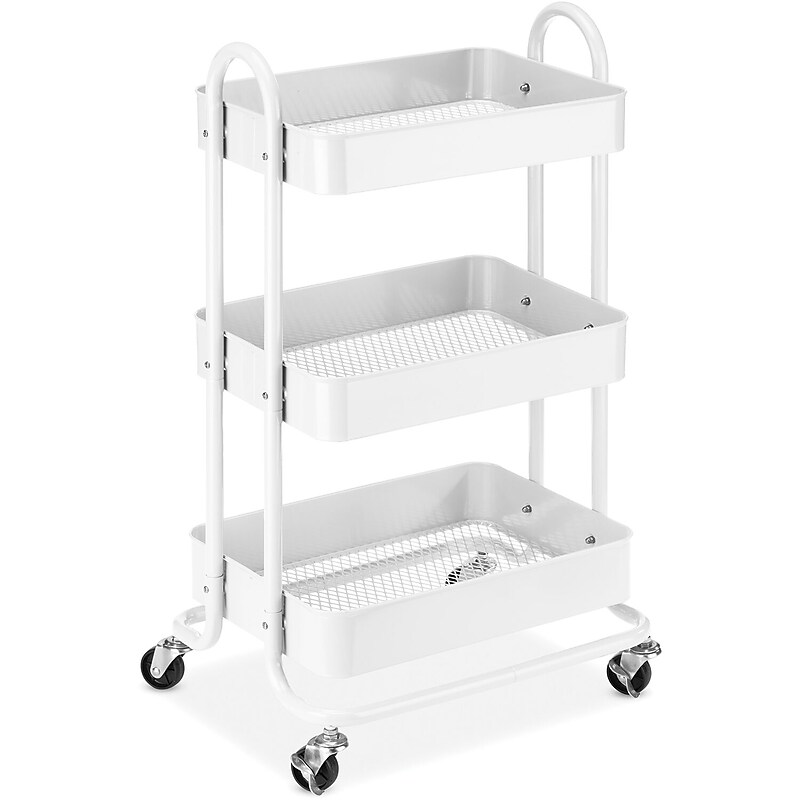 Whitmor 3-Shelf Metal Mobile Kitchen Cart with Lockable Wheels, White (6055-11631-WHT) image 1
