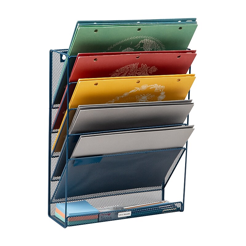 Mind Reader 5-Pocket Metal Mesh Mountable Wall File, Letter Size, Turquoise (MAGSTACK-TUR) image 1