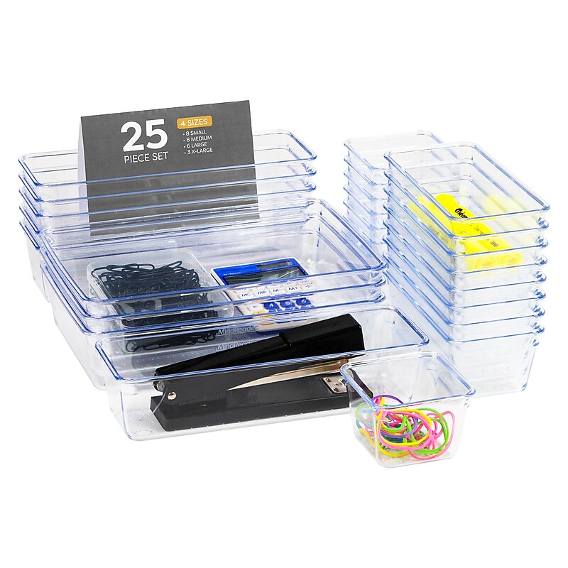Mind Reader Stackable Plastic Desk Tray Set, Clear, 25 Pieces (DRORG25-CLR) image 1
