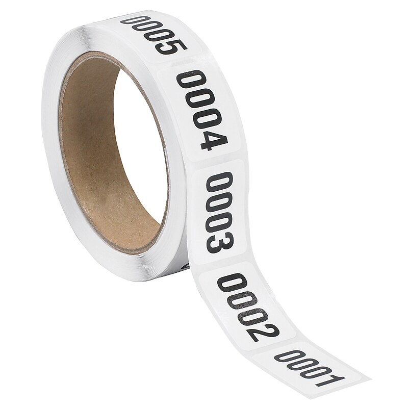 Tape Logic "(0001-0500)" Consecutive Numbered Labels, 1" x 1 1/2", Black/White, 500/Roll (DL1241) image 1