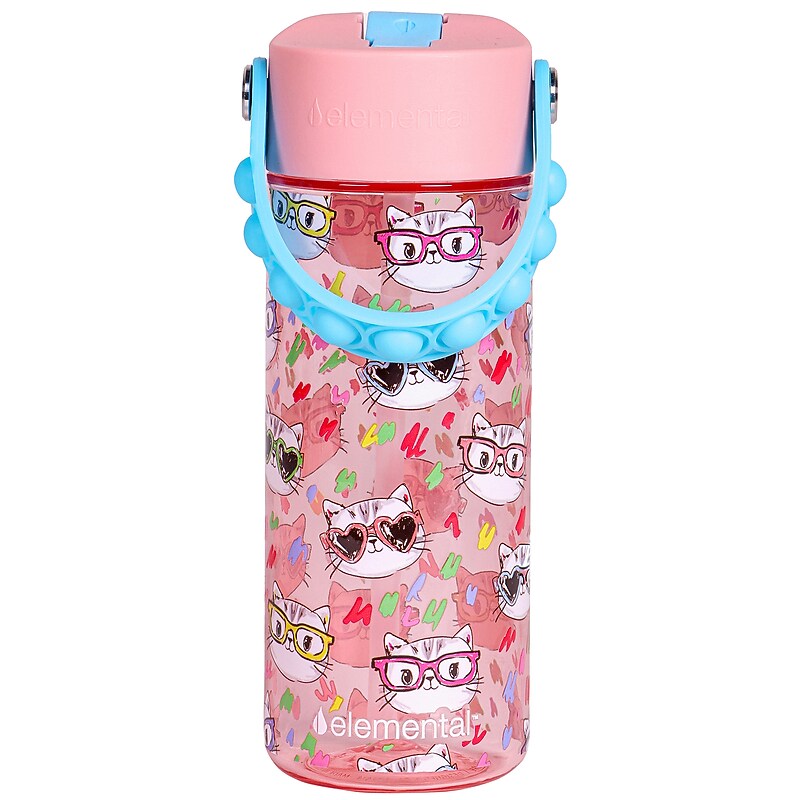 Elemental Splash Pop Plastic Water Bottle, 18 oz., Stylish Cat (EMLETR18SC20P) image 1