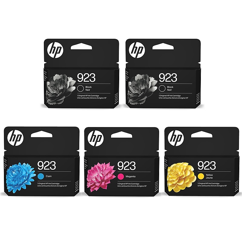 HP 923 Black/Cyan/Magenta/Yellow Standard Yield Ink Cartridges, 5/Pack (4K0T5PK-VB) image 1