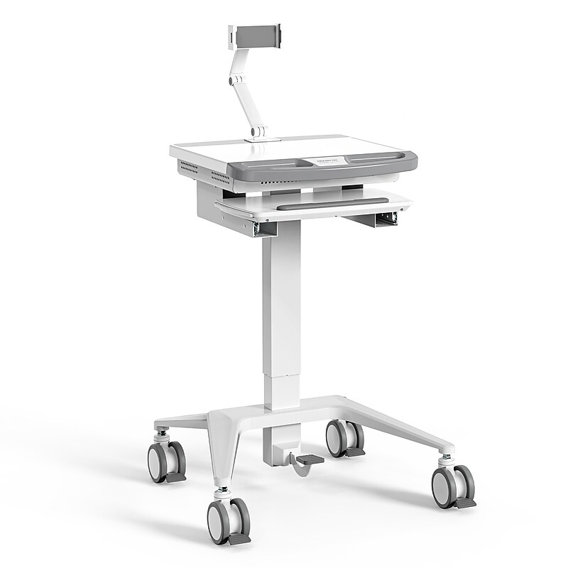 Mount-It! MedHub Mobile Medical Cart Workstation with Tablet Mount and Locking Caster Wheels, White/Grey (MI-16018) image 1