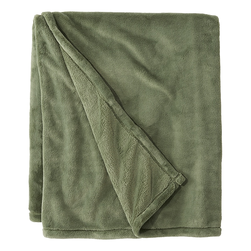 L.L.Bean Wicked Plush Throw, Extra Large, Deep Olive (1000153178) image 1