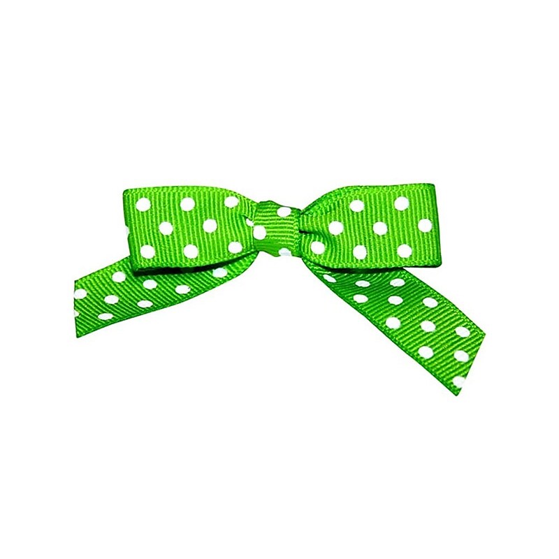 JAM Paper Grosgrain Bows, Apple Green with White Polka Dots, 100/Pack (52640349341) image 1