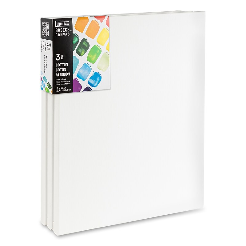 Liquitex BASICS Primed White Cotton Stretched Canvas, 16" x 20", 3/Pack (LIQ472016020) image 1