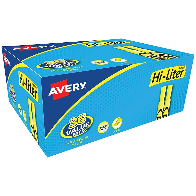 Avery Hi-Liter Desk-Style Highlighters, Fluorescent Yellow, Value Pack of 36 (98208) image 1