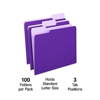 Staples File Folders, 1/3-Cut Tab, Letter Size, Purple, 100/Box (ST535559-CC)