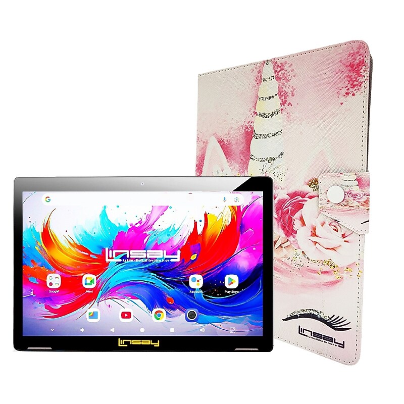 Linsay F10 Series 10.1" Tablet, Wi-Fi, Octa Core, 256GB eMMC, Android 15, with Unicorn Case (F10XIPGCUNIPLUS) image 1