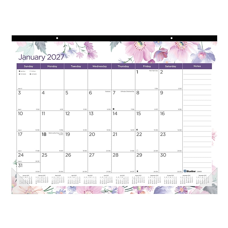 2027 Blueline Colorful Passion Floral 22" x 17" Monthly Desk Pad Calendar (C194113-27) image 1