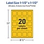 Avery Laser/Inkjet Square Multipurpose Labels, 1.5" x 1.5", Bright Yellow, 200/Pack (94106)~#|#~F8E33CC2-3C7B-47D5-BCF0E4A11B2596DF_sc7