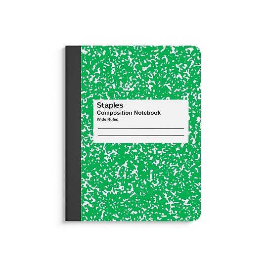STAPLES Composition Notebook, 9.75” x 7.5”, Wide Ruled, 100 Sheets, Green Cover~#|#~F8E38596-E1DA-4900-85D5A0E525C90F1C_sc7