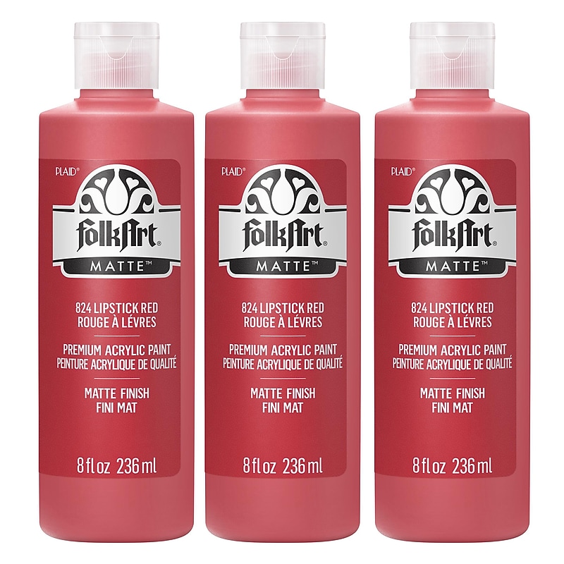 FolkArt Acrylic Paint Matte, 8oz., Lipstick Red, 3/Pack(FLK824-3) image 1
