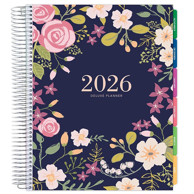 2026 Global Printed Products Navy Floral 8.5" x 11" Weekly & Monthly Planner, Paperboard Cover (RRY26-DCY-6) image 1