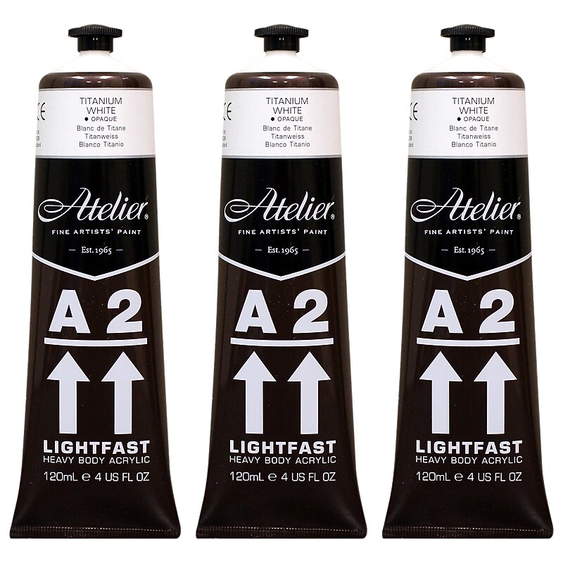 Chroma Atelier A2 Lightfast Acrylic Paint Tube, Titanium White, 4 oz., 3/Bundle (CRM691-3) image 1