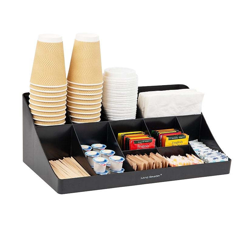Mind Reader 11 Compartment Plastic Condiments Countertop Organizer, Black (COMORG-BLK) image 1