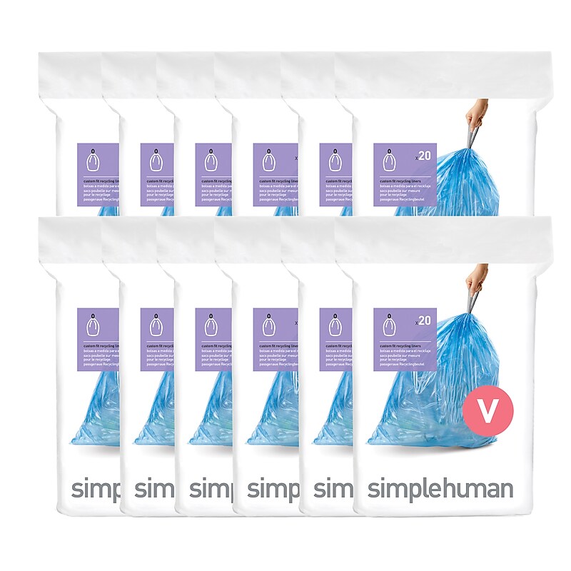 simplehuman Code V Custom Fit Drawstring Blue Recycling Trash Bag Liner, 16-18 Liter/4.2-4.8 Gallon, 240 Count image 1