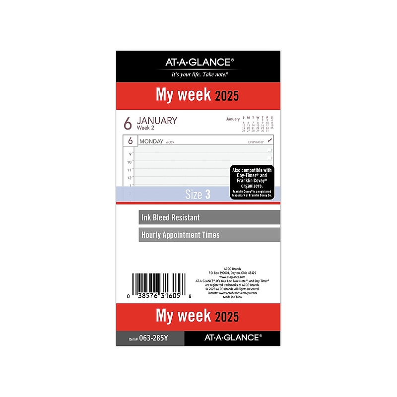 2025 AT-A-GLANCE 6.75" x 3.75" Weekly Planner Refill, White/Gray (063-285Y-25) image 1