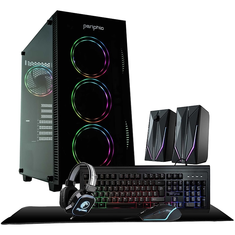Periphio Terra Gaming Desktop Computer, AMD Ryzen 5, Radeon Vega 7, 16GB RAM, 1TB SSD, Windows 11, Keyboard + Headset + Speaker image 1