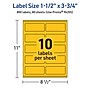 Avery Laser/Inkjet Rectangle Multipurpose Labels, 1.5" x 3.75", Bright Yellow, 800/Box (94205)~#|#~F91F5F40-3BD4-4F17-BE56D6DA20BE57C3_sc7