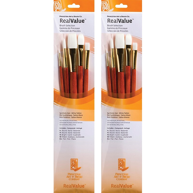 Princeton RealValue Long Handle Mixed Media Synthetic Taklon Variety Brush Set, 5/Set, 2 Sets/Bundle (PBXPR9155-2) image 1