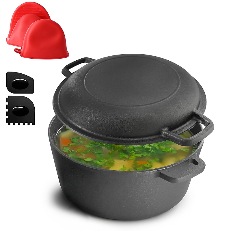 MegaChef Cast Iron 5 Qt. 2-in-1 Dutch Oven, Black (935121252M) image 1