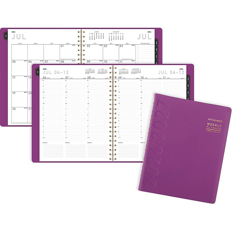 2026-2027 AT-A-GLANCE Contemporary 8.25" x 11" Academic Weekly & Monthly Planner, Faux Leather Cover, Purple (70-957X-18-27) image 1