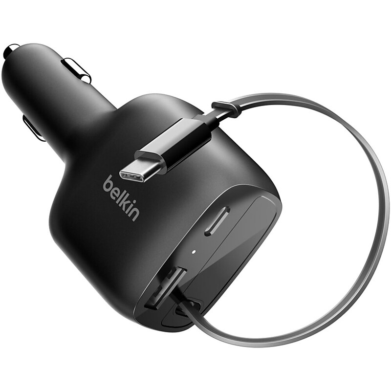 Belkin BoostCharge Retractable Car Charger, 75W, 2.46ft., Black (CCC001FQBK) image 1