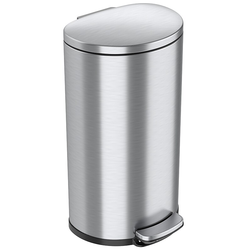 iTouchless SoftStep Semi-Round Stainless Steel Step Trash Can with Hinged Lid, 7.93 Gallon (IP08DSS) image 1