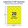 Avery Laser/Inkjet Round Multipurpose Labels, 1.5" Dia., Neon Yellow, 800/Pack (94506)~#|#~F9410CFF-70F8-40D6-A0C64A29B1360E99_sc7