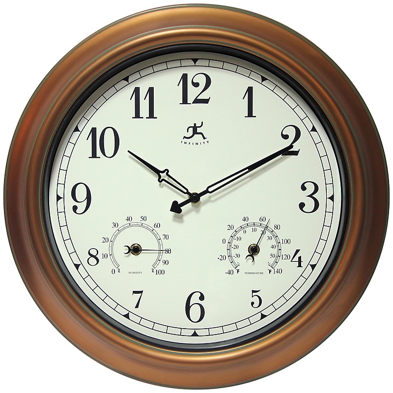 Infinity Instruments Craftsman Metal Indoor/Outdoor Clock & Thermometer, 18" Dia. (12144CP-1679) image 1