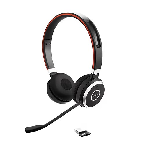 jabra Evolve 65 UC Stereo Noise Canceling Bluetooth Stereo Phone & Computer Headset, Black/Red