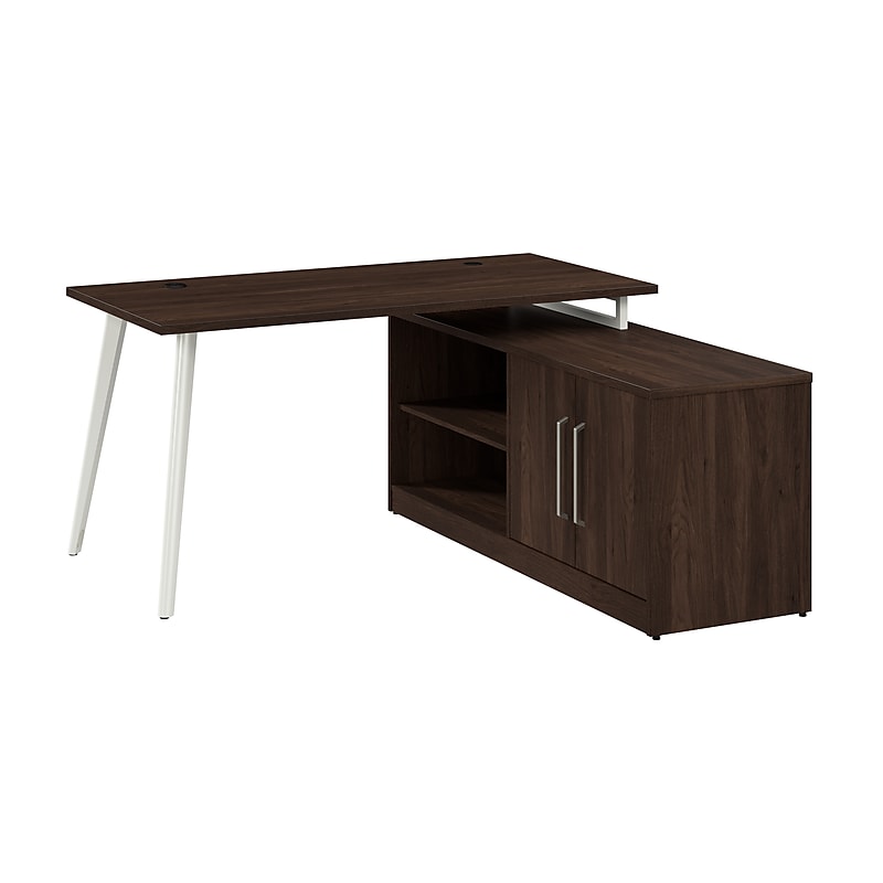 Bush Business Furniture Vista 60"W L Shaped Desk with Low Storage Cabinet, Black Walnut (VST006BW) image 1