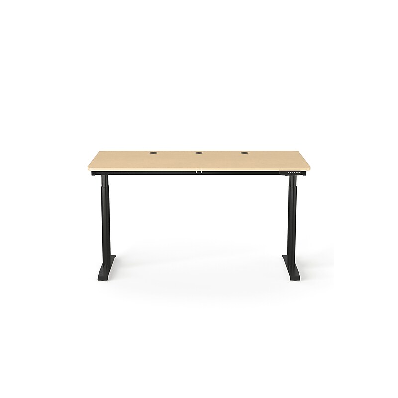 VersaDesk PowerLift 60"W Electric Rectangular Adjustable Standing Desk, Maple/Black (PLSDR6030-BM-APP ) image 1
