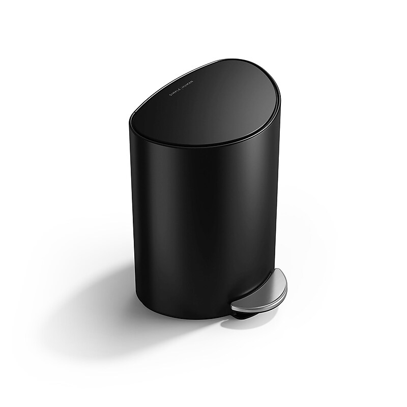simplehuman Semi-Round Mini Steel Step Trash Can, 1.6 Gallon, Matte Black (CW2109) image 1