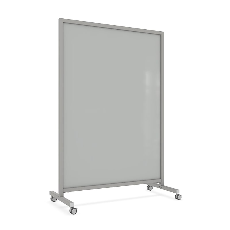 Ghent EZ Magnetic Glass Mobile Dry-Erase Whiteboard, Aluminum Frame, 75"H x 50"W, Gray (EZ1MA7550GY) image 1