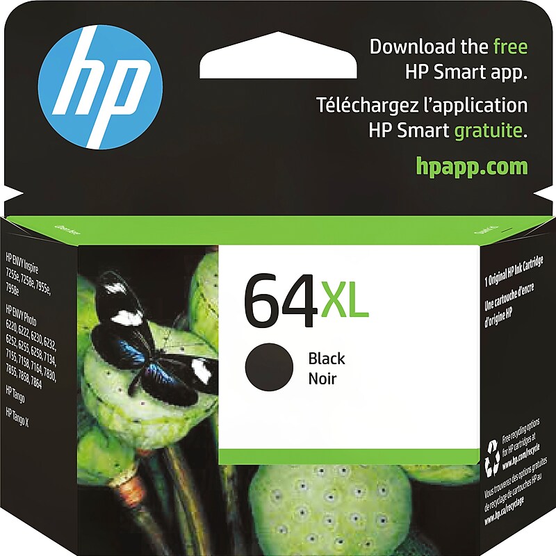 HP 64XL Black High Yield Ink Cartridge, Prints Up to 600 Pages (N9J92AN#140) image 1