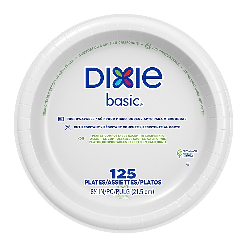 Dixie Basic 8.5" Paper Plates, White, 125/Pack (DIX-DBP09W) image 1