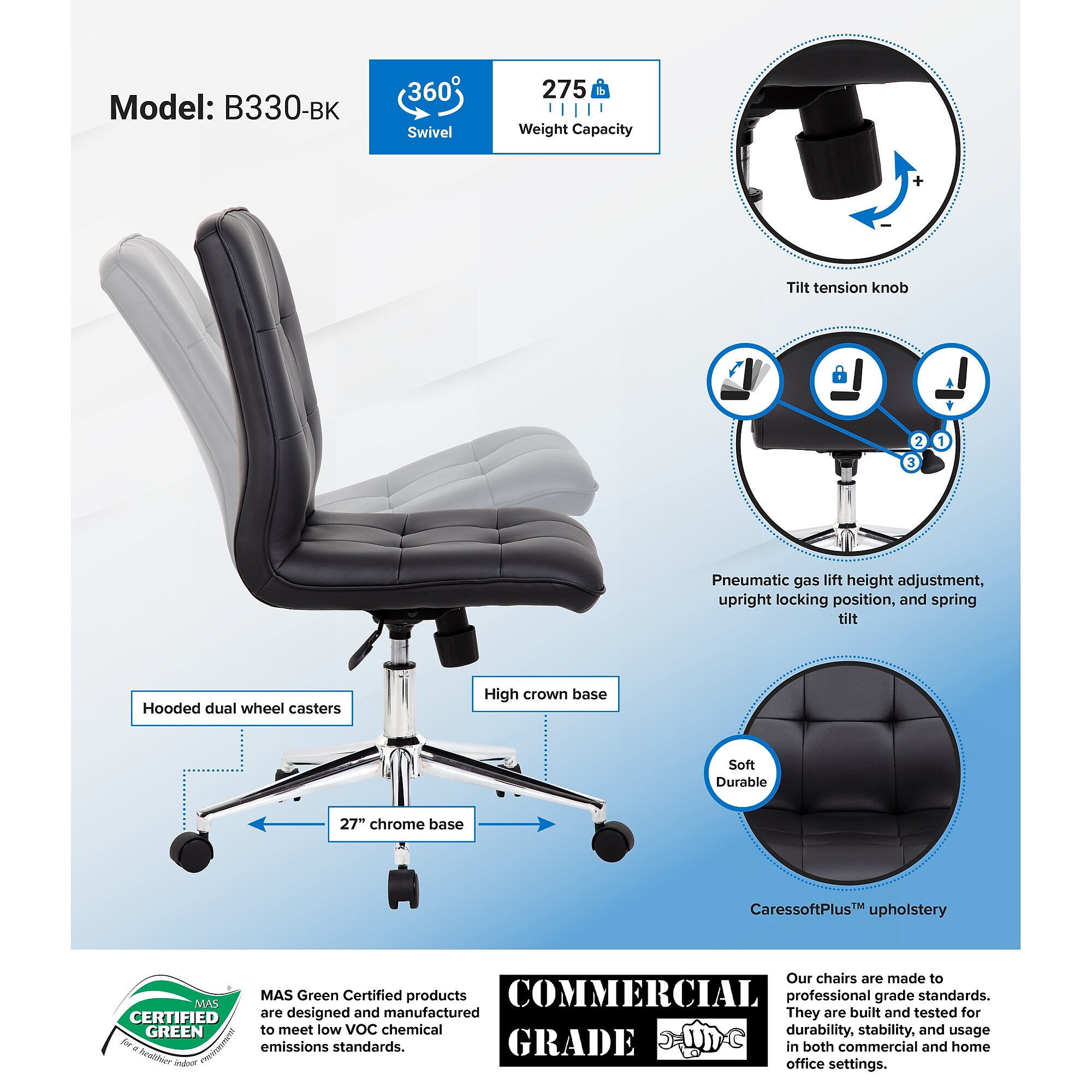 Boss Millennial Modern Faux Leather Computer and Desk Chair, Black (B330-BK) Sansujyuku sansujyuku.com