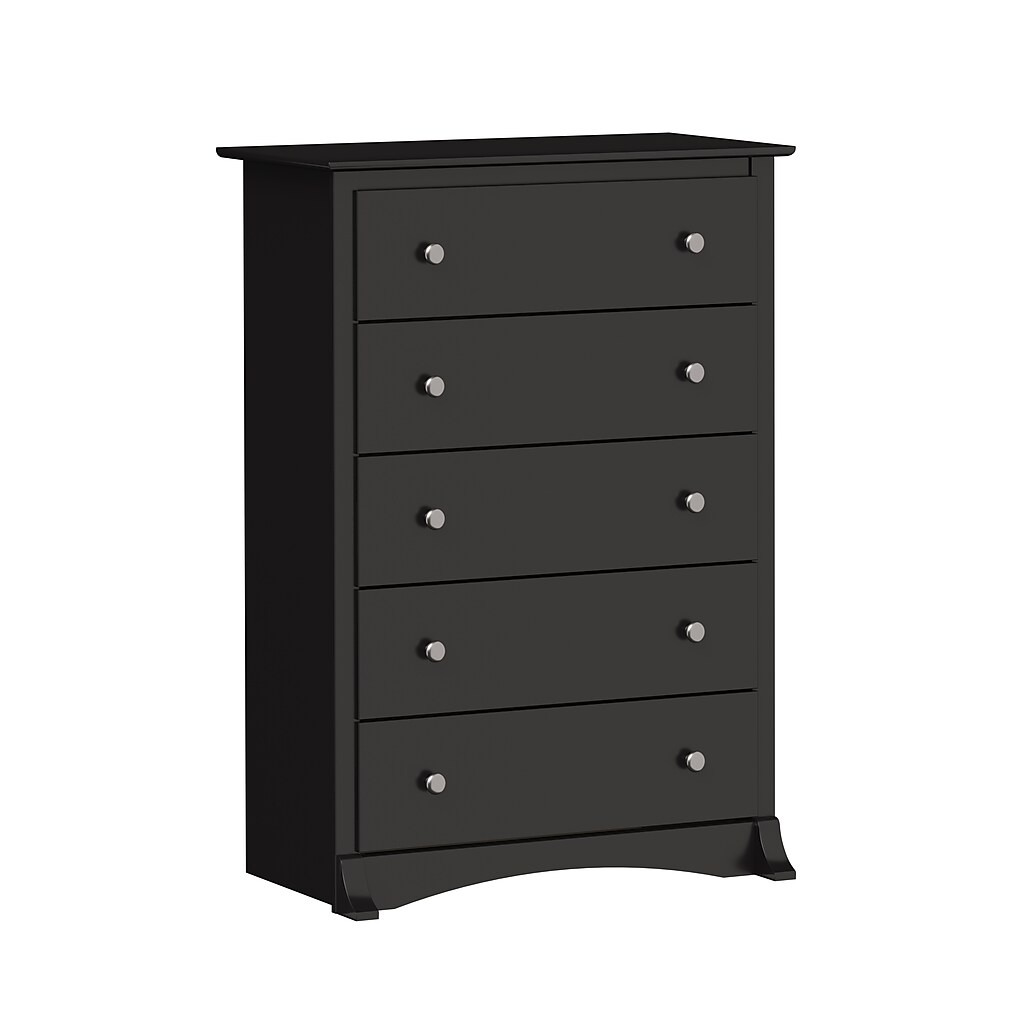 Black 5-drawer dresser with curved apron at bottom