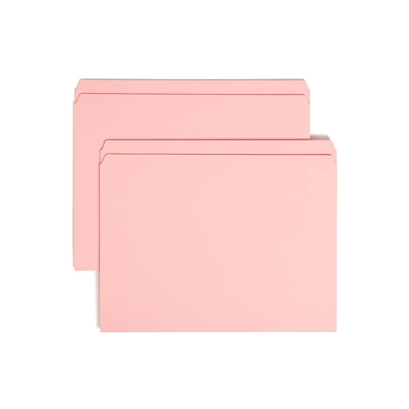 Smead Reinforced File Folder, Straight Cut, Letter Size, Pink, 100/Box (12610) image 1